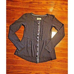 Wrap Cardigan Gray Women Ruffle Cotton Blend Size 4 Long Sleeve Peplum Front